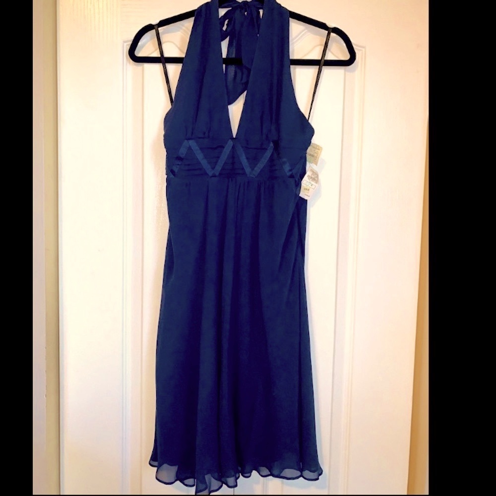 New Sean Collection Navy Blue Silk Party Dress